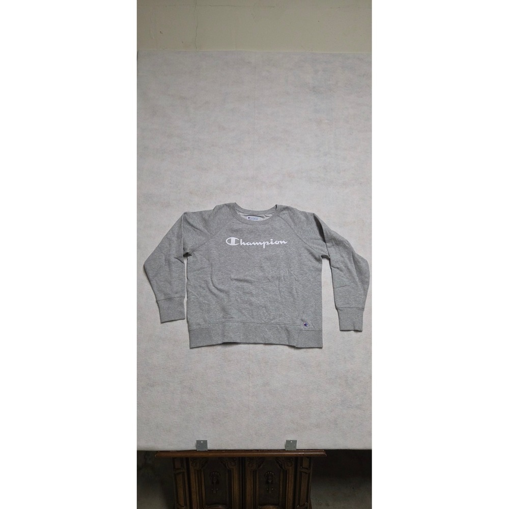 Champion Sweatshirt Size L Gray Long Sleeve Crewneck Logo Pullover